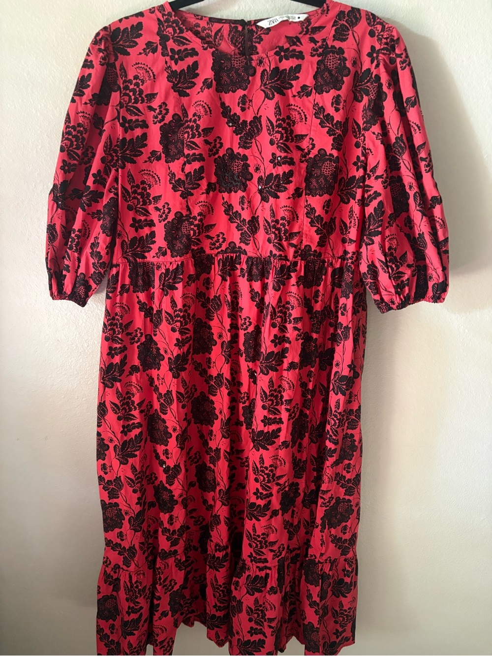 Zara Pink Midi Dress with Black Floral Motif